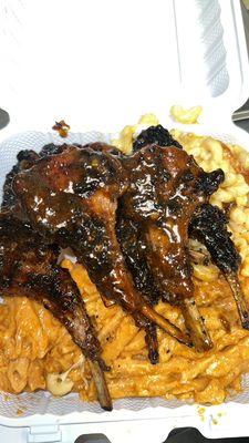 Lamb chops , Cajun Alfredo Pasta , Mac & Cheese