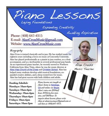 Alan Cross Piano Lesson Flyer