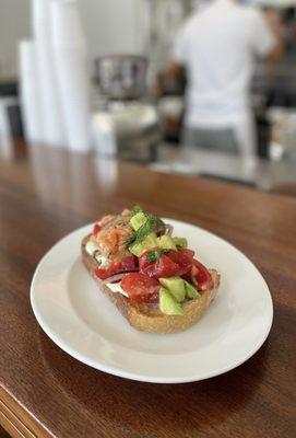 Salmon avocado tartine