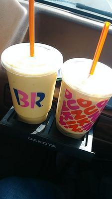 Large Mango smoothie from Baskin Robbins and a large energy cold Brew with coconut and cream