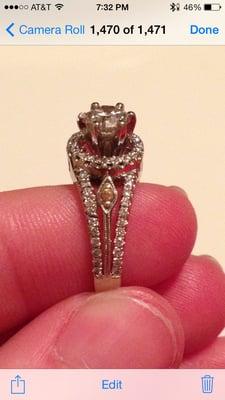 The result of a repair to replace a side diamond. The left band was attached to the middle band, making it asymmetric.