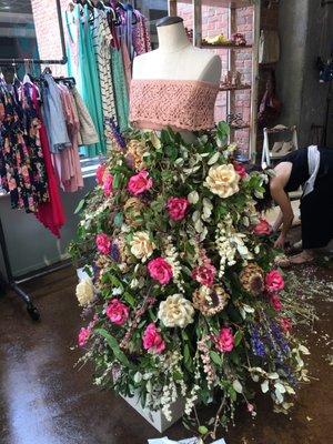 Handmade floral bouquet skirt for grand opening of downtown location