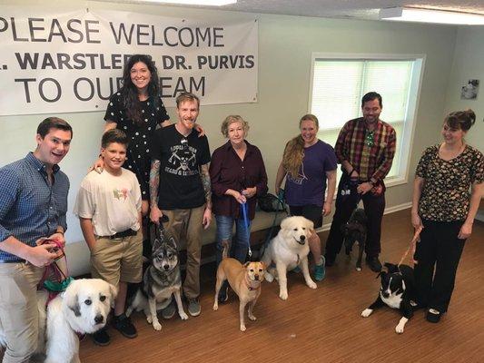 This is the graduates of our recent basic obedience group class! @ Asheville Veterinary Associates West