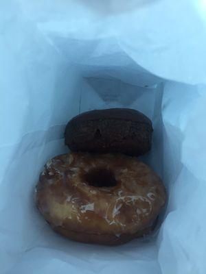 Cronut on bottom. Chocolate cake with chocolate icing. Can't wait!