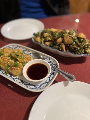 Shumai and Brussels sprouts