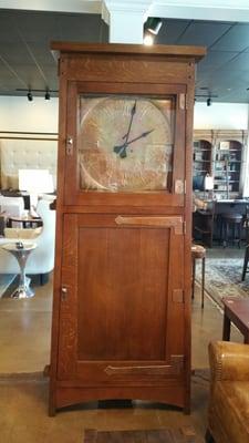 Now at C. Kramer Interiors.  This beautiful Stickley quarter sawn oak grandfather clock featuring solid copper accents and fa...