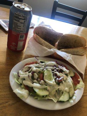 Dinner salad and garlic bread