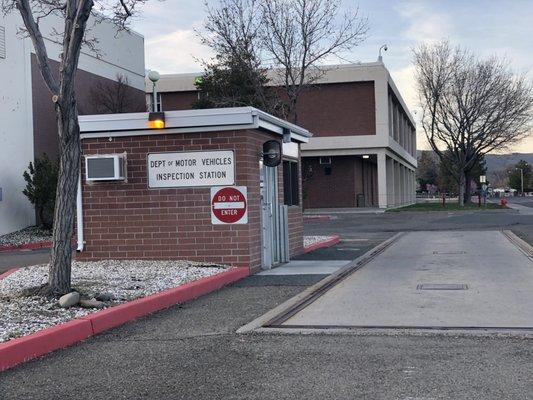 Wednesday, April 10, 2019: vehicle inspection station on side of DMV.