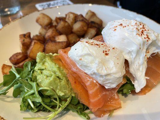 Lake Benedict maybe? Added avocado and subtracted Bernaise sauce.  Great potatoes.