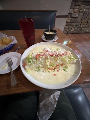 The queso dip burrito was at least 20 inches long. Probably weighed 2 pounds.