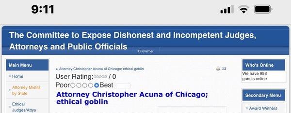 A committee exposes dishonest and incompetent attorneys and Chris Acuna is on the website and labeled a 'goblin'