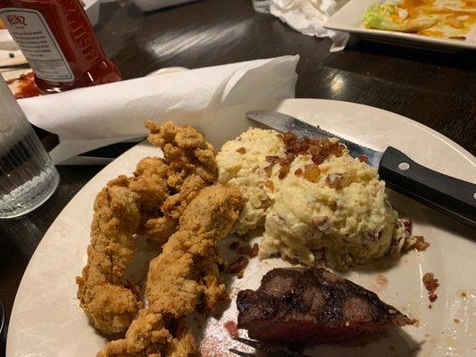 Steak & tenders with bacon Smashed Potatoes!!