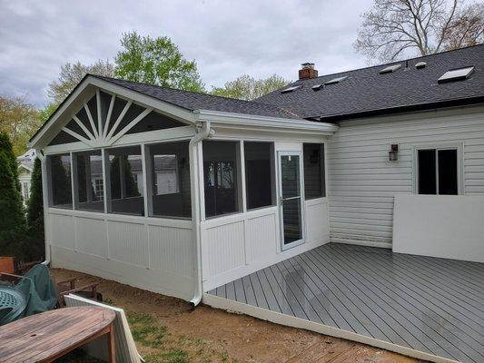 Screened porch with Trex decking and PVC trims