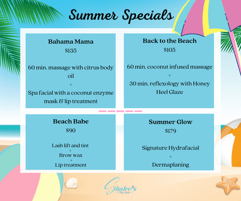 These specials are available through the end of August!  Gift certificates are available for purchase to redeem at anytime1