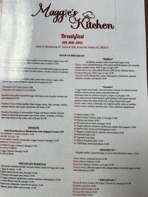 Breakfast menu