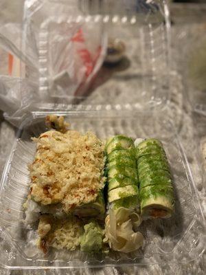 Spicy Josh roll and Green Beast roll