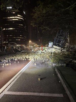 RAG has caused significant damage to neighboring businesses and endangered lives, after their crane fell from their 46-story skyscraper.