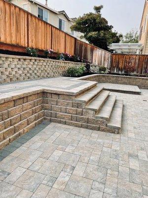 Pavers, new wall with steps