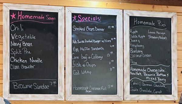 Soups, specials and desserts