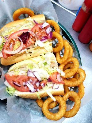 Turkey hoagie with onion rings...