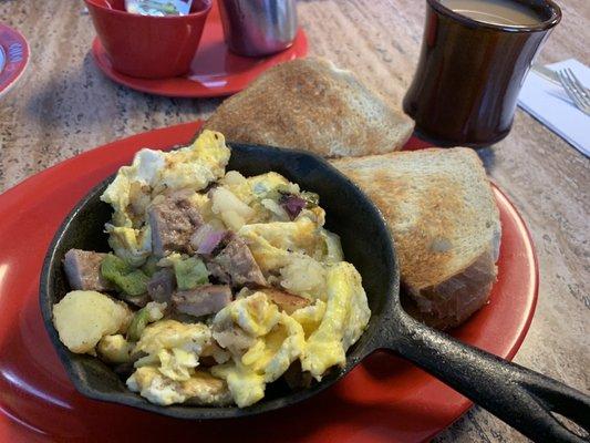 Meat skillet with sausage and sourdough. Just what I needed