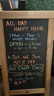 50% off draft beer(Saturday and Sunday)