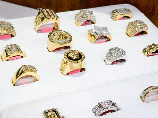 mens fashion rings on display