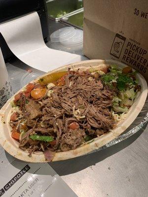 Asked for chicken burrito bowl . They gave me beef.