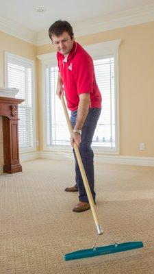 We use a carpet rake to apply the finishing touches to your carpets after we clean