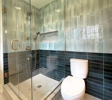 Mid Century Modern design for this newly remodeled primary bath