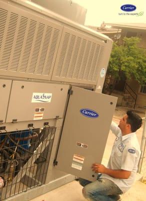 startup commercial a/c chiller system after install