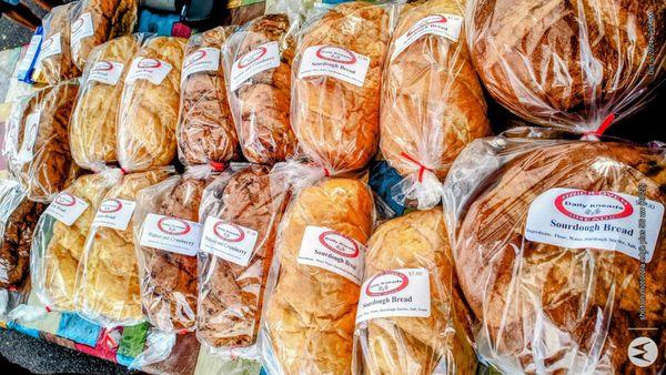 Made from scratch - Sourdough, Cranberry-Walnut, Jewish Rye, Italian bread @ Kinoole Farmer's Market - Hilo.