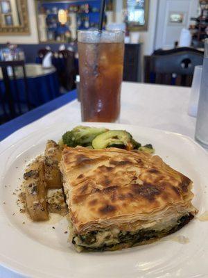 Spanakopita with potatoes and vegetables.