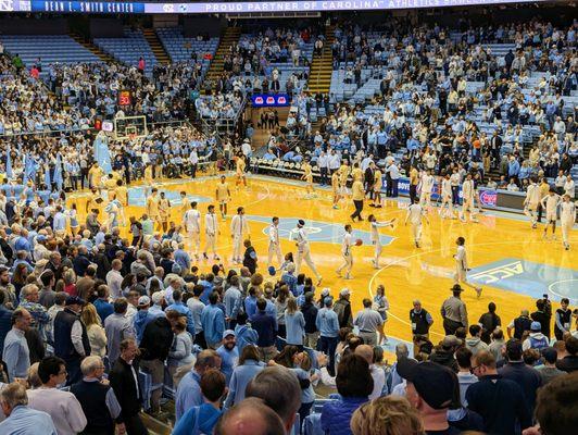 Georgia Tech at North Carolina inside the Dean E. Smith Center. View from Level LL, Section 130, Row V, Seats 2-3. December 10, 2022.