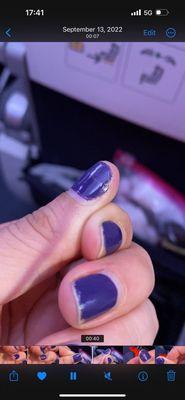 Chipped nail color. Abismal application.