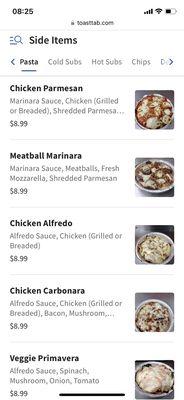 Screen shot from website. Pastas. Look good!