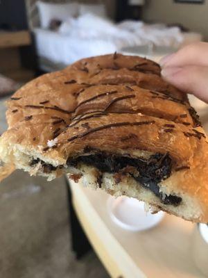 Delicious chocolate "puff" basically a croissant .