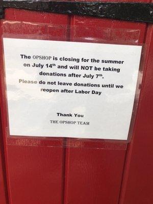 Closed until after Labor Day