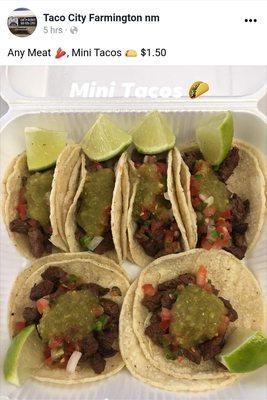 Today's special (5/2/20) $1.50 mini tacos, any meat