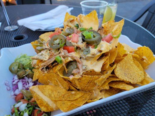 The trash can nachos with pulled pork. Soooo much food!