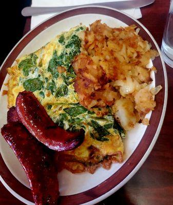 Friend's Spinach omelette w sausage & home fries - 2/18/2024