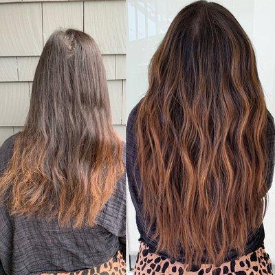 Custom color and 2 rows of 18" hand tied hair extensions by Lisa