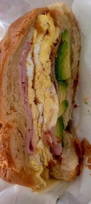 Ham, Egg, Cheese,  Bacon & Avocado Croissant Sandwich