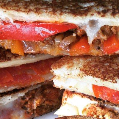 the Sausage & Peppers grilled cheese on a chilly fall day - yum!