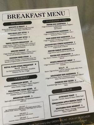 Breakfast menu