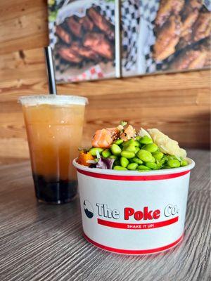 Poke Bowl (Small) & Peach Green Tea with Boba