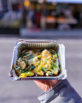 Shrimp Cheung Fun with egg & cilantro