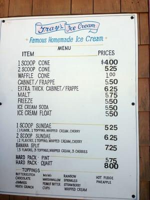 Gray's Ice Cream Menu