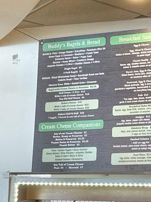 Bagel menu specifically stating that a bagel with cream cheese or hummus costs $4.50