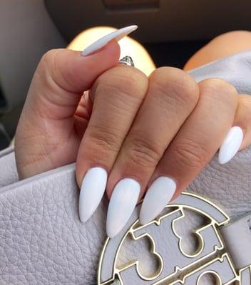 Pearly white gel polish.